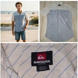 Quiksilver Men's Striped Short Sleeve Button-Down. Size S